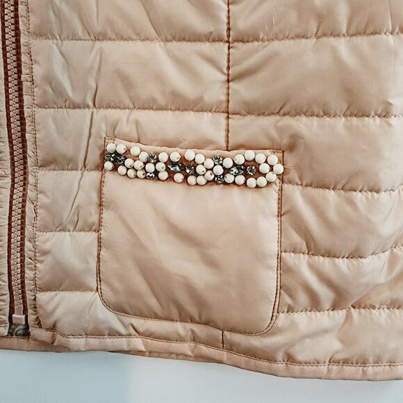 Chicos Lightweight Quilted Puffer Jacket Zip Front Peach Pink Pearl Rhinestone M - Picture 4 of 14